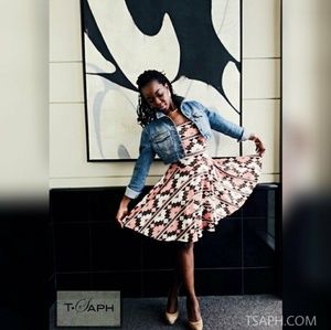 Off shoulder dress, tribal, full skirt,